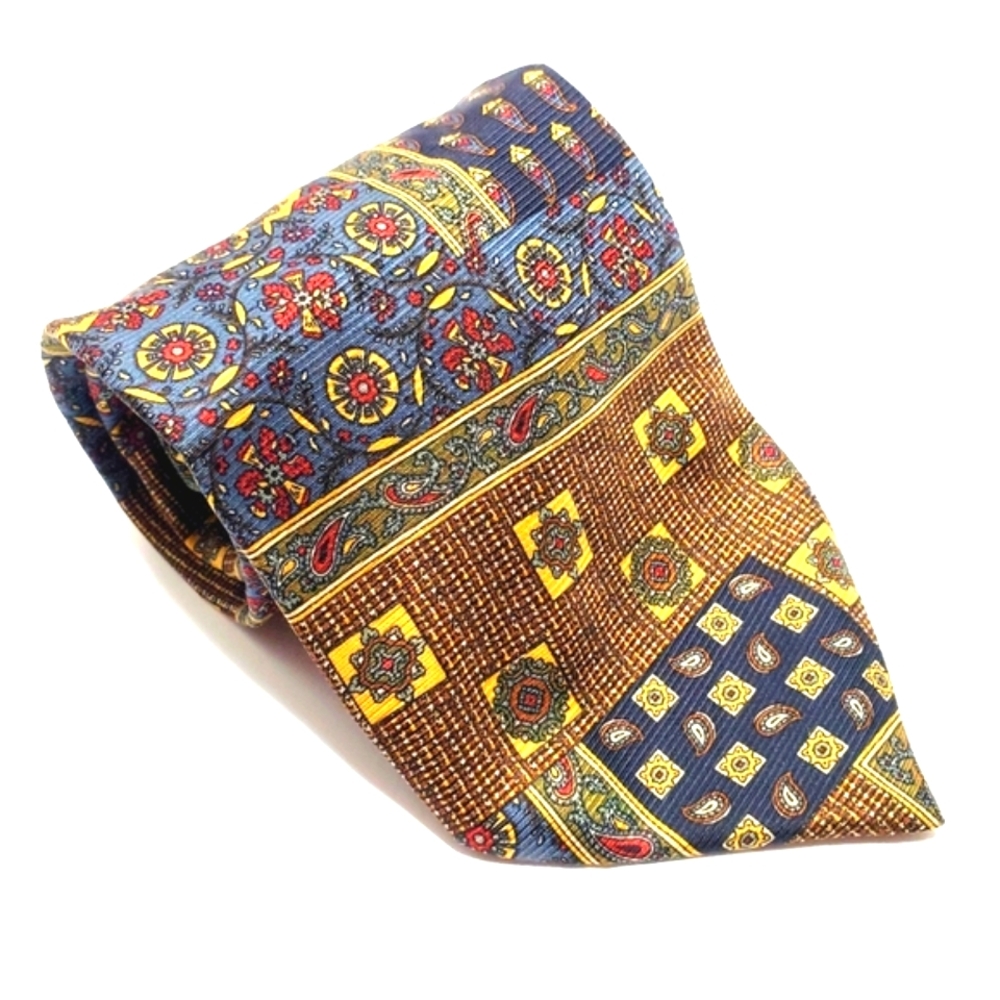 Issimo Necktie Gold Geometric Repp Silk Neck Tie Repp Fabric Made in Italy